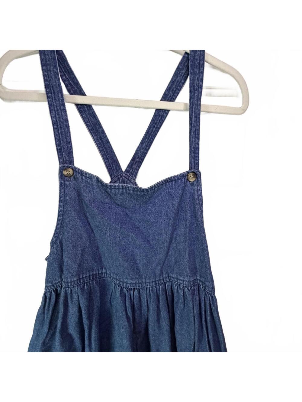 Vintage 90s Denim Pinafore Dress Bedford Fair Blue Midi M - Picture 2 of 6